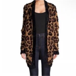 Lord & Taylor leopard print long open front cardigan, small